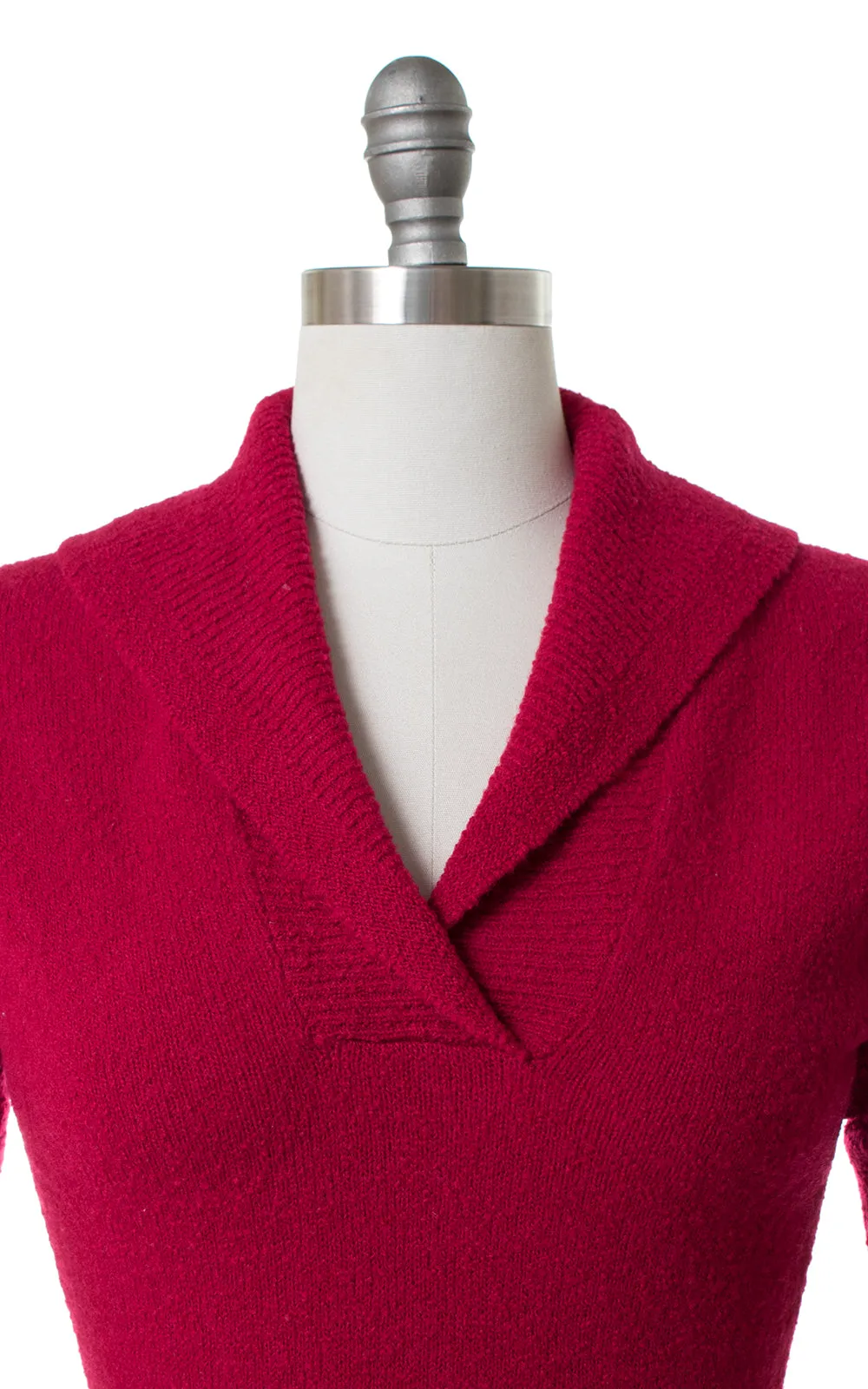 1950s Raspberry Wool Chenille Sweater Dress | xs/small/medium