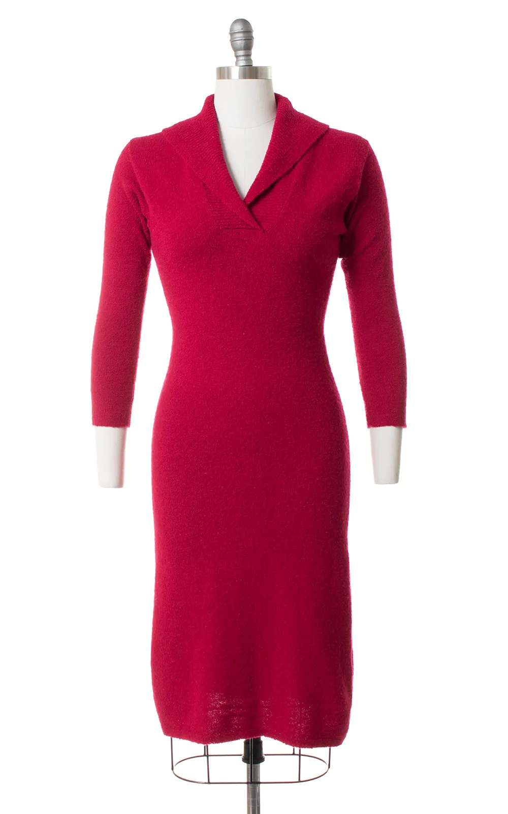1950s Raspberry Wool Chenille Sweater Dress | xs/small/medium