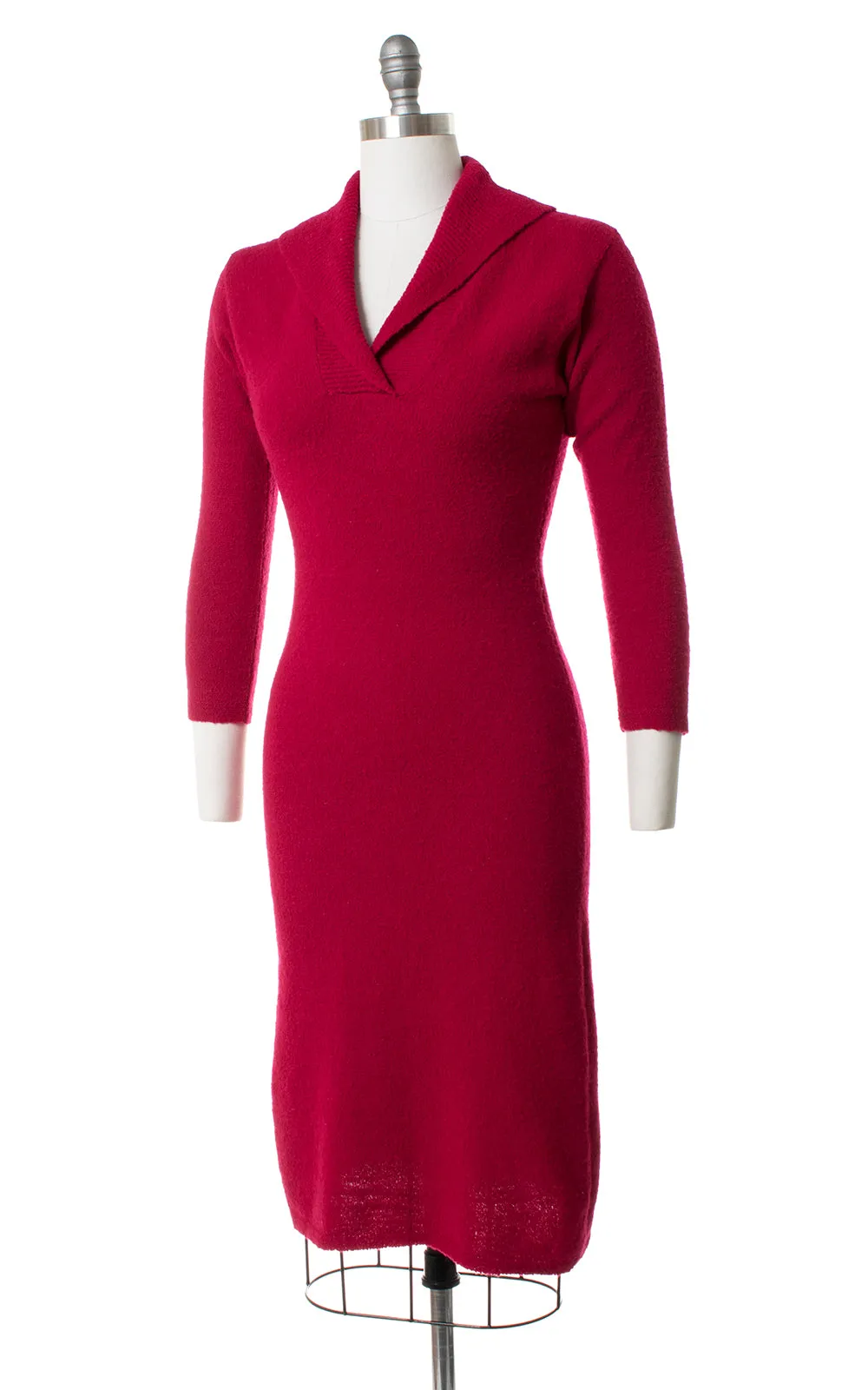1950s Raspberry Wool Chenille Sweater Dress | xs/small/medium