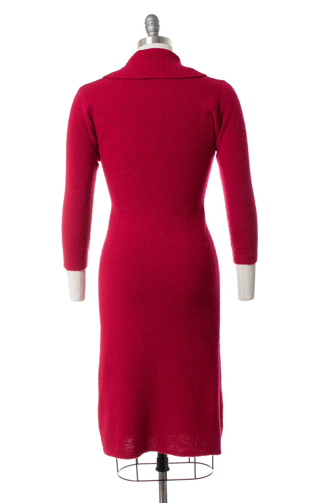 1950s Raspberry Wool Chenille Sweater Dress | xs/small/medium