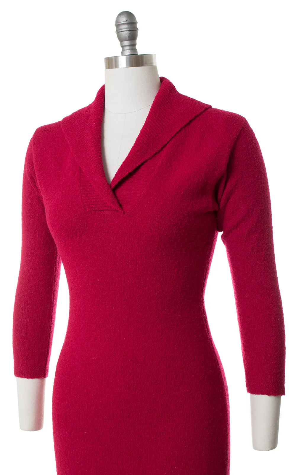 1950s Raspberry Wool Chenille Sweater Dress | xs/small/medium