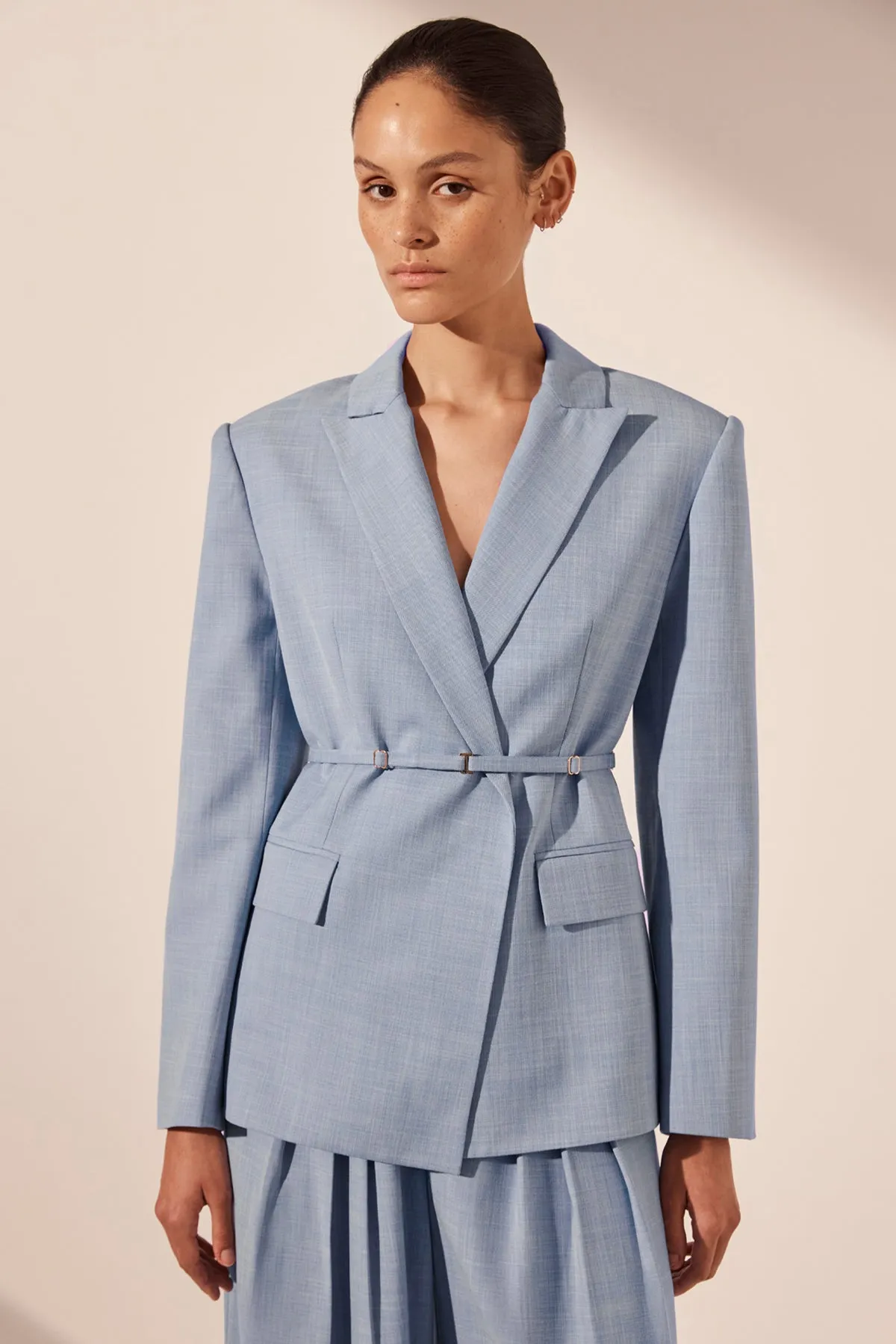 ASHER BELTED BLAZER - CHAMBRAY BLUE