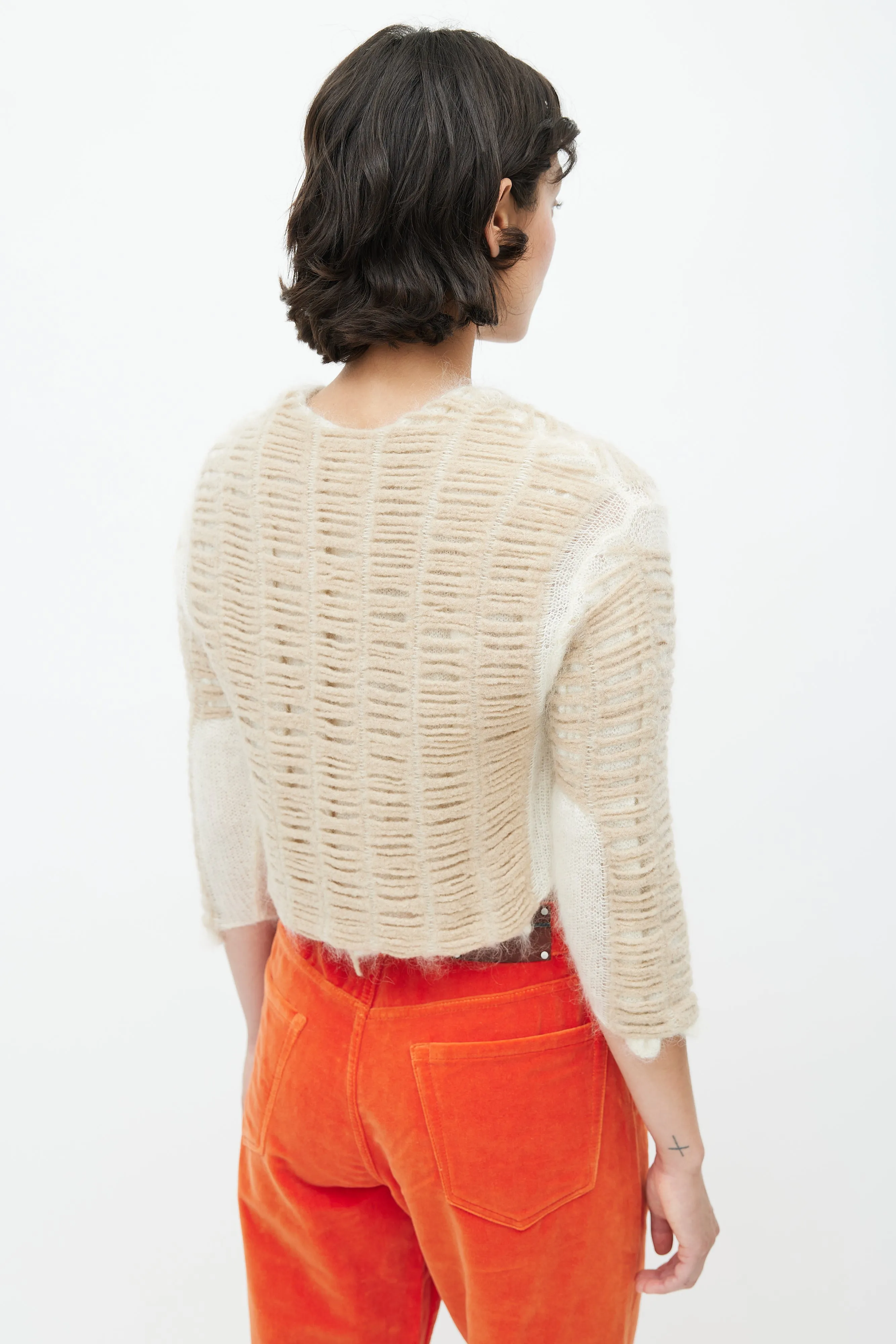 Beige Cropped Knit Wool Sweater