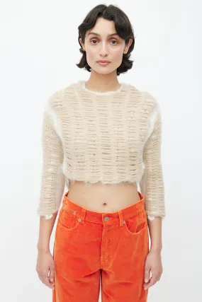 Beige Cropped Knit Wool Sweater