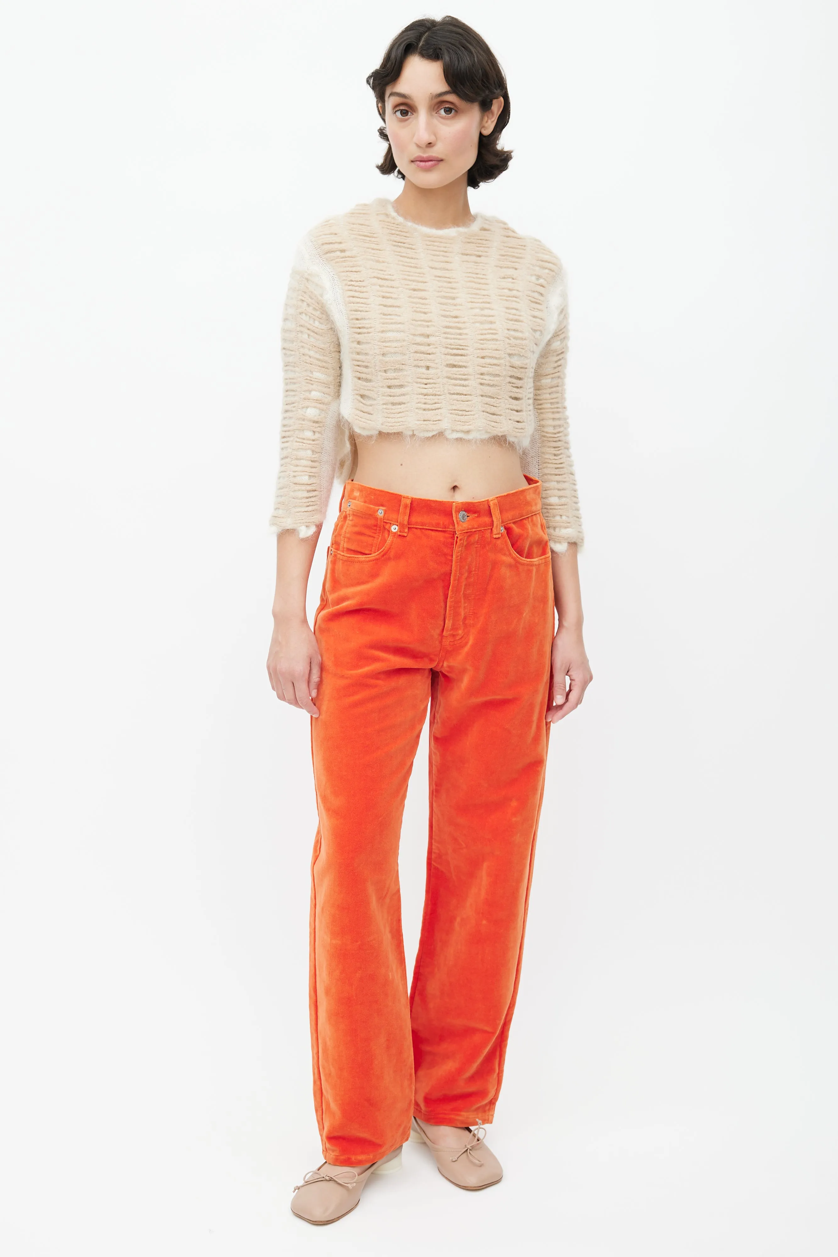 Beige Cropped Knit Wool Sweater