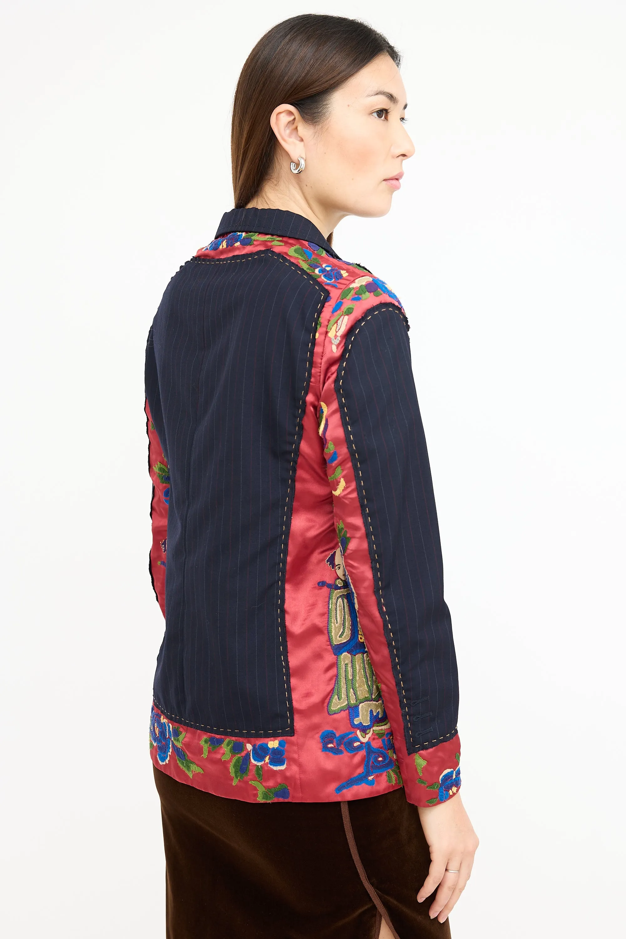 Black & Multi Embroidered Pinstripe Blazer