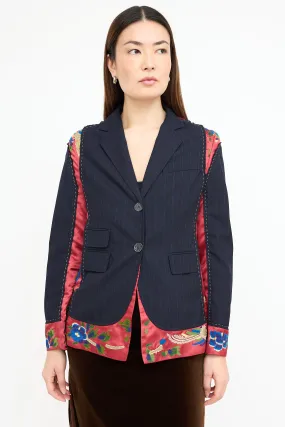 Black & Multi Embroidered Pinstripe Blazer