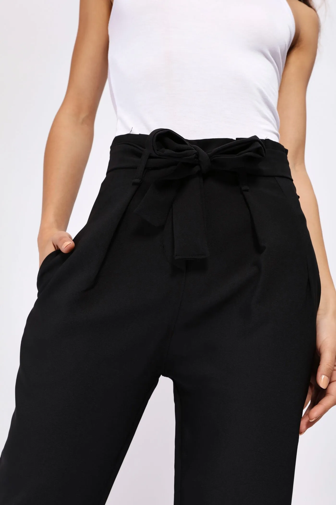 Black High Waisted Belted Trousers