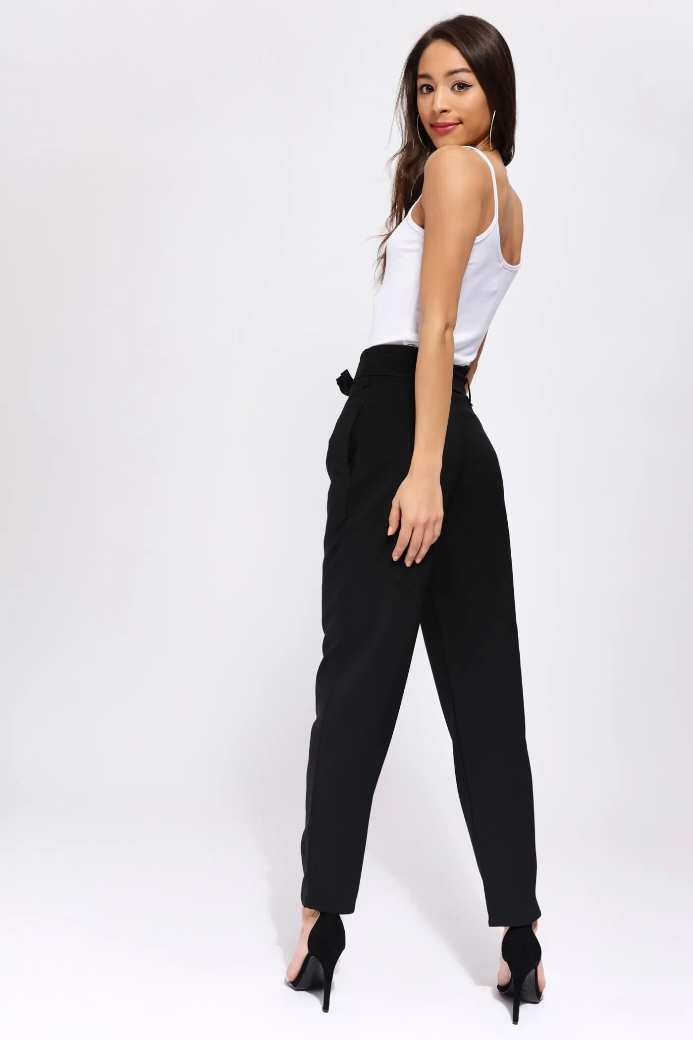 Black High Waisted Belted Trousers