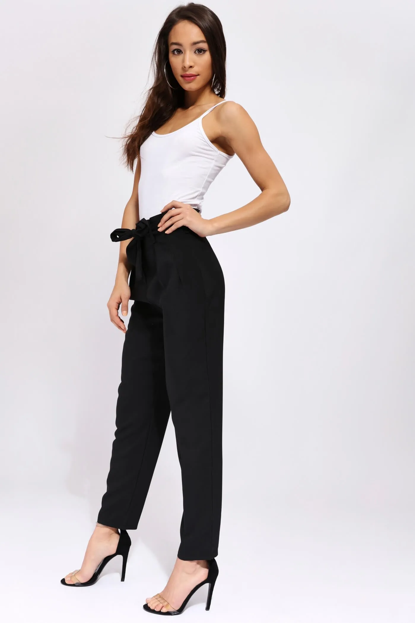 Black High Waisted Belted Trousers