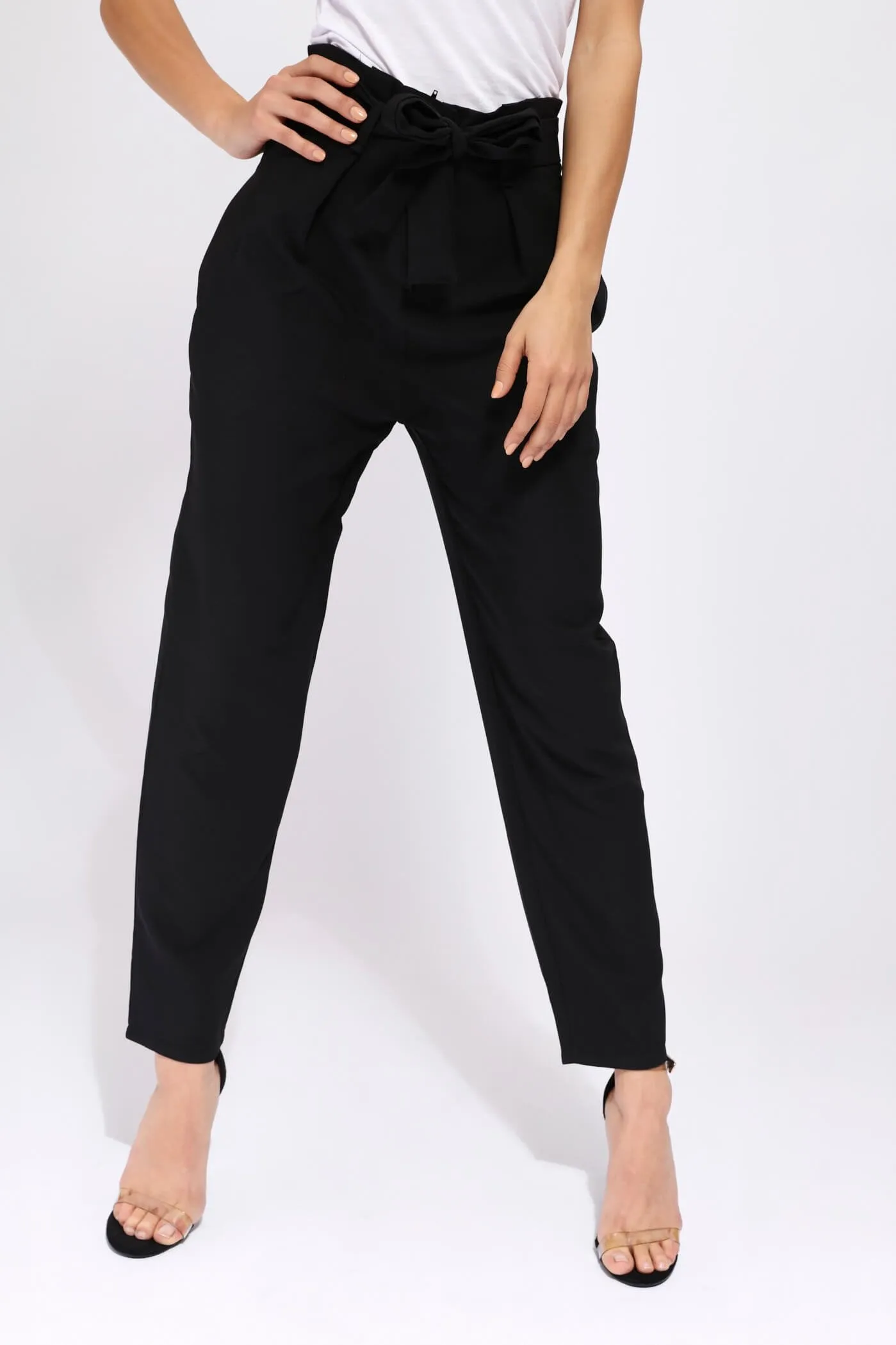 Black High Waisted Belted Trousers
