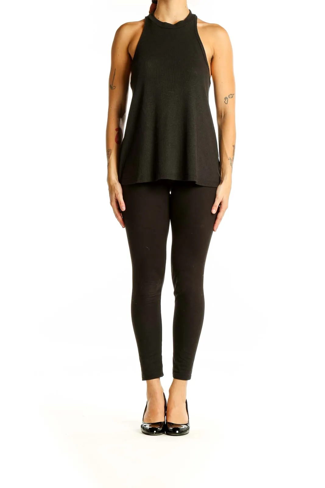 Black Ribbed Knit Sleeveless Top