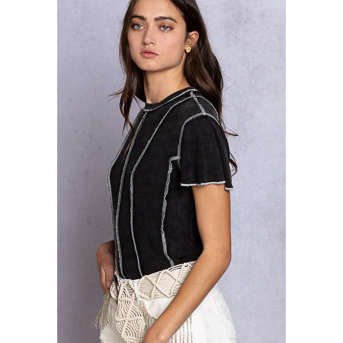 Black Ribbed Knit Top