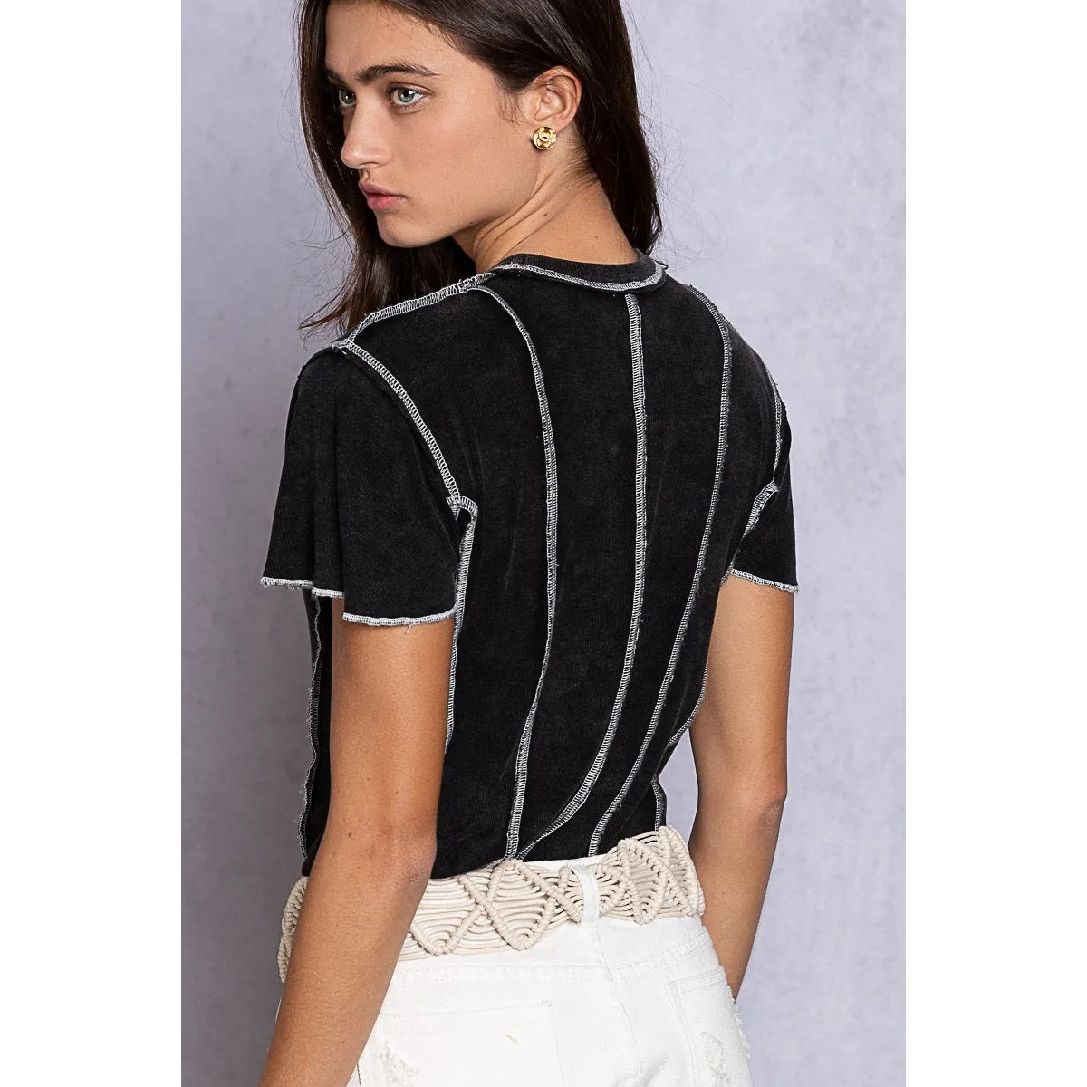 Black Ribbed Knit Top