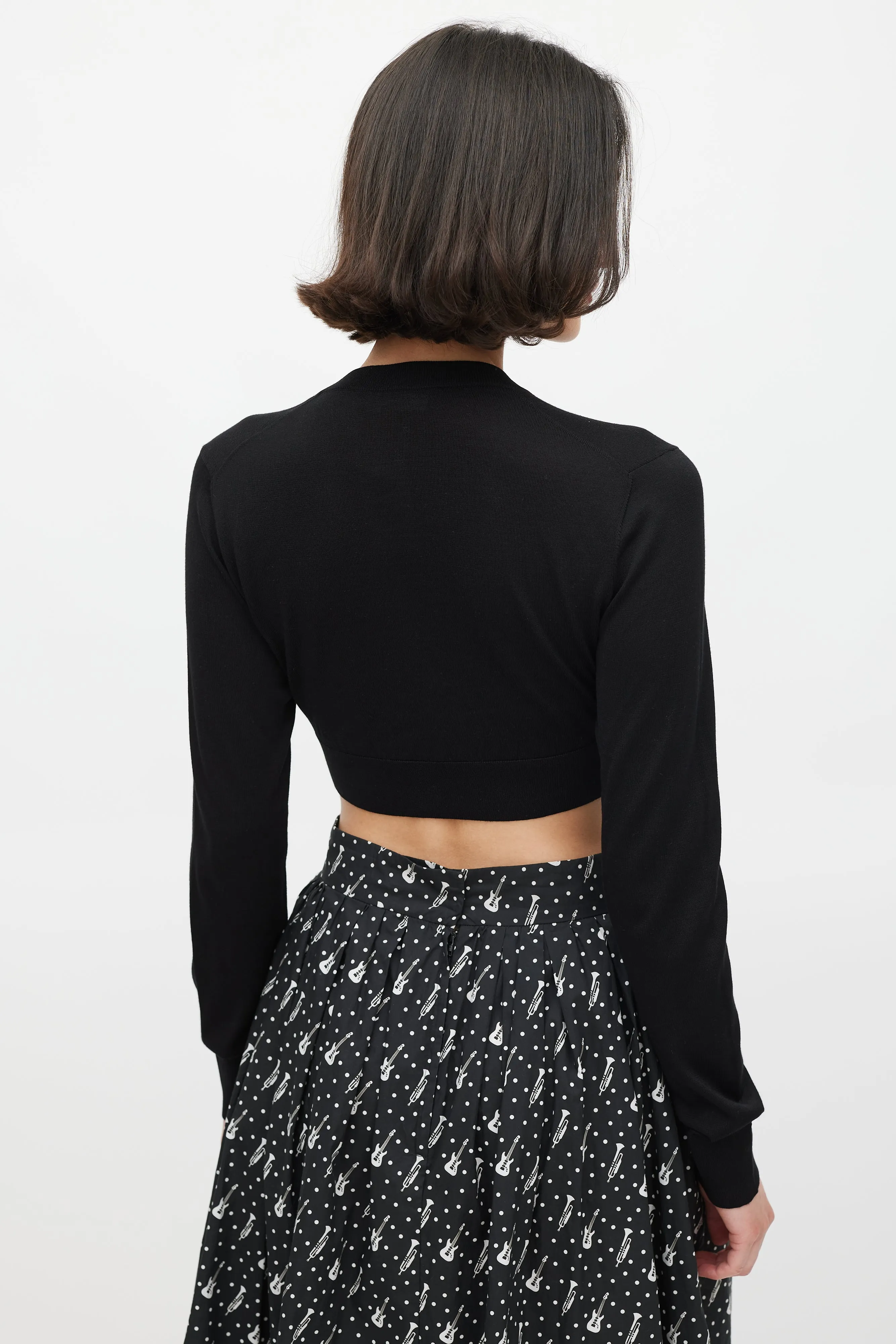 Black Silk Knit Cropped Sweater