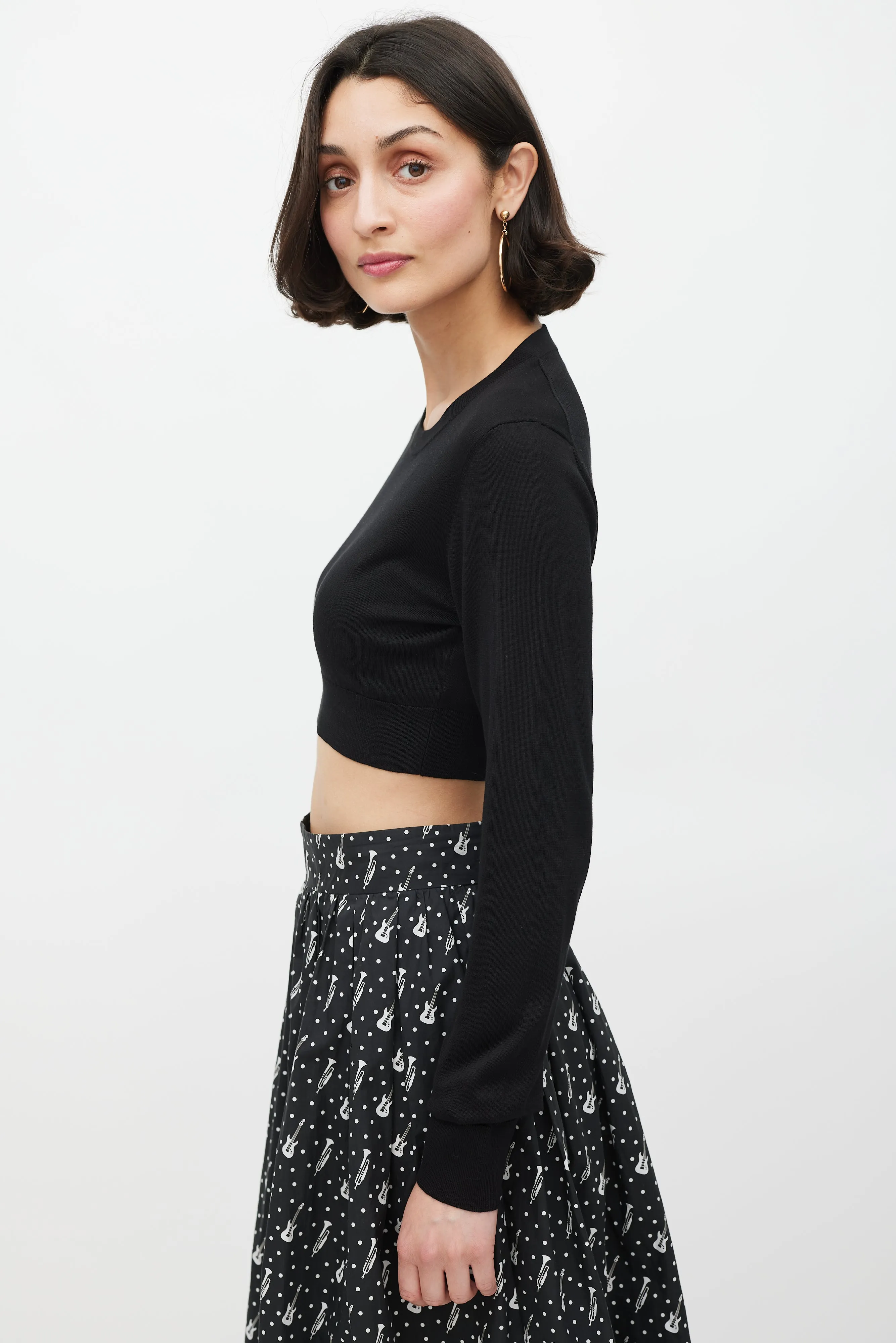 Black Silk Knit Cropped Sweater