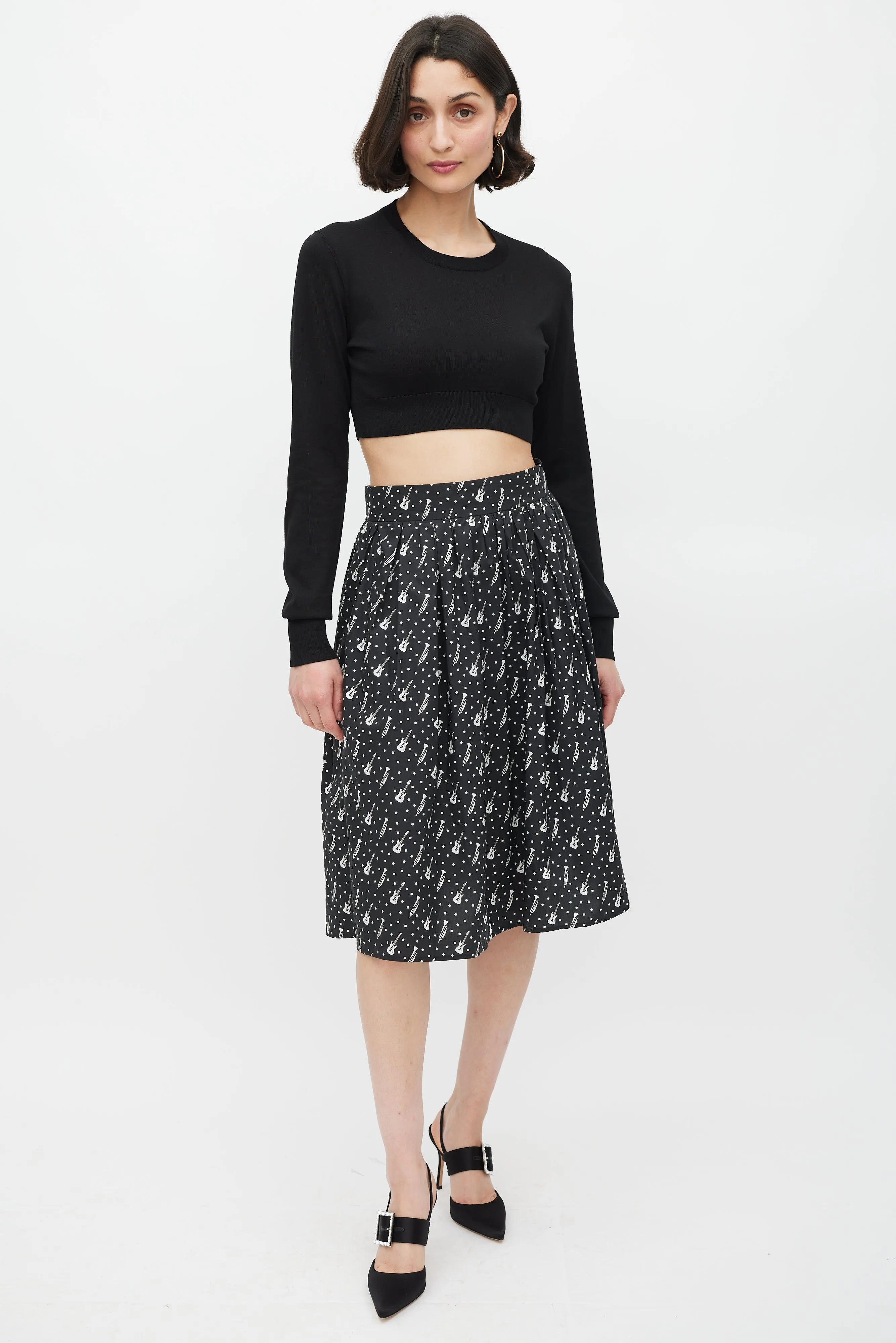 Black Silk Knit Cropped Sweater