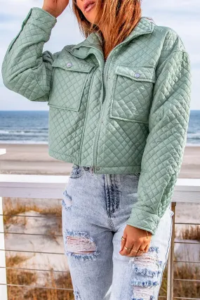 Blue Zone Planet |  Green Quilted Pocketed Zip-up Cropped Jacket