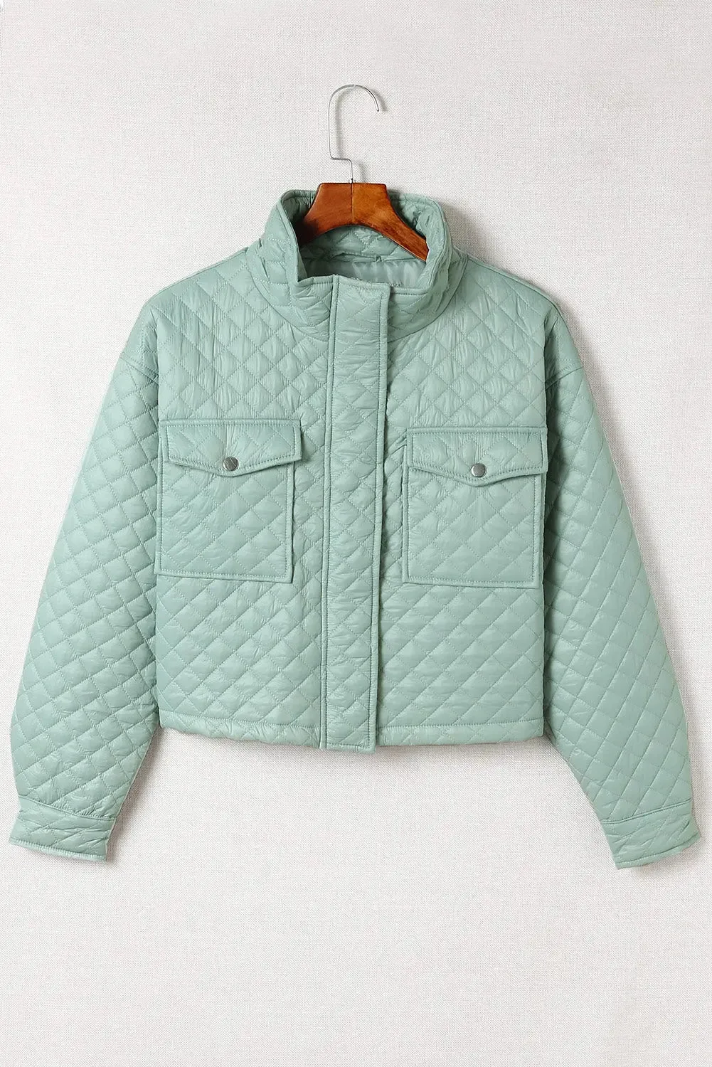 Blue Zone Planet |  Green Quilted Pocketed Zip-up Cropped Jacket