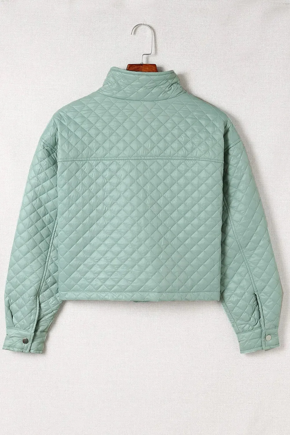 Blue Zone Planet |  Green Quilted Pocketed Zip-up Cropped Jacket