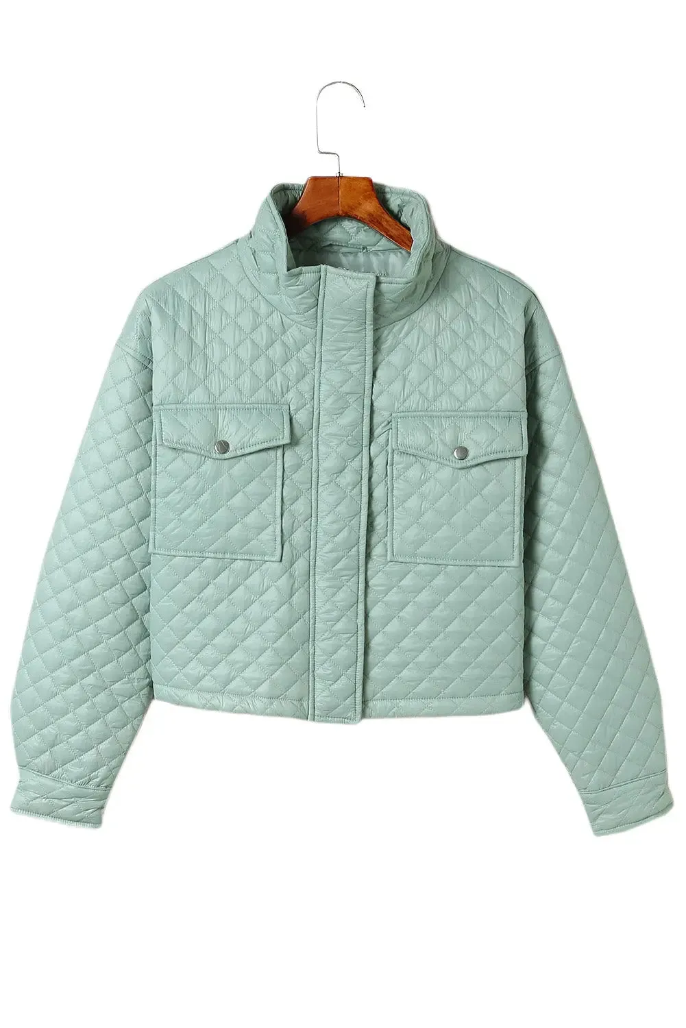 Blue Zone Planet |  Green Quilted Pocketed Zip-up Cropped Jacket