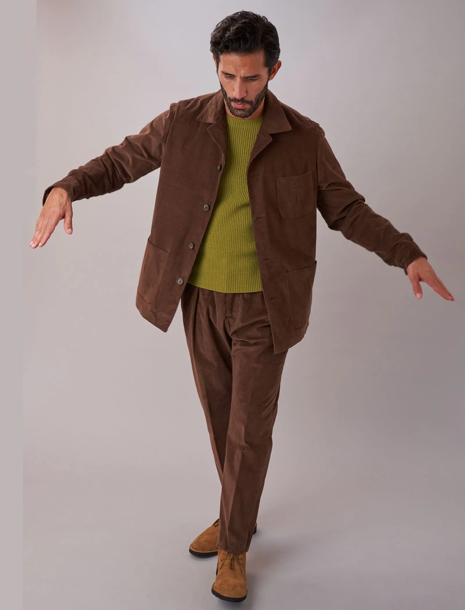 Brown Needlecord High Waisted Trousers