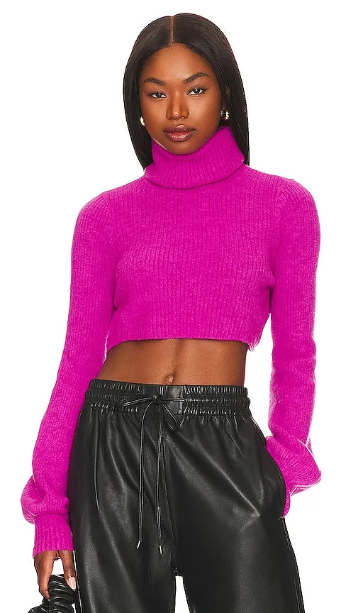 Camila Coelho Cesare Cropped Sweater in Fuchsia