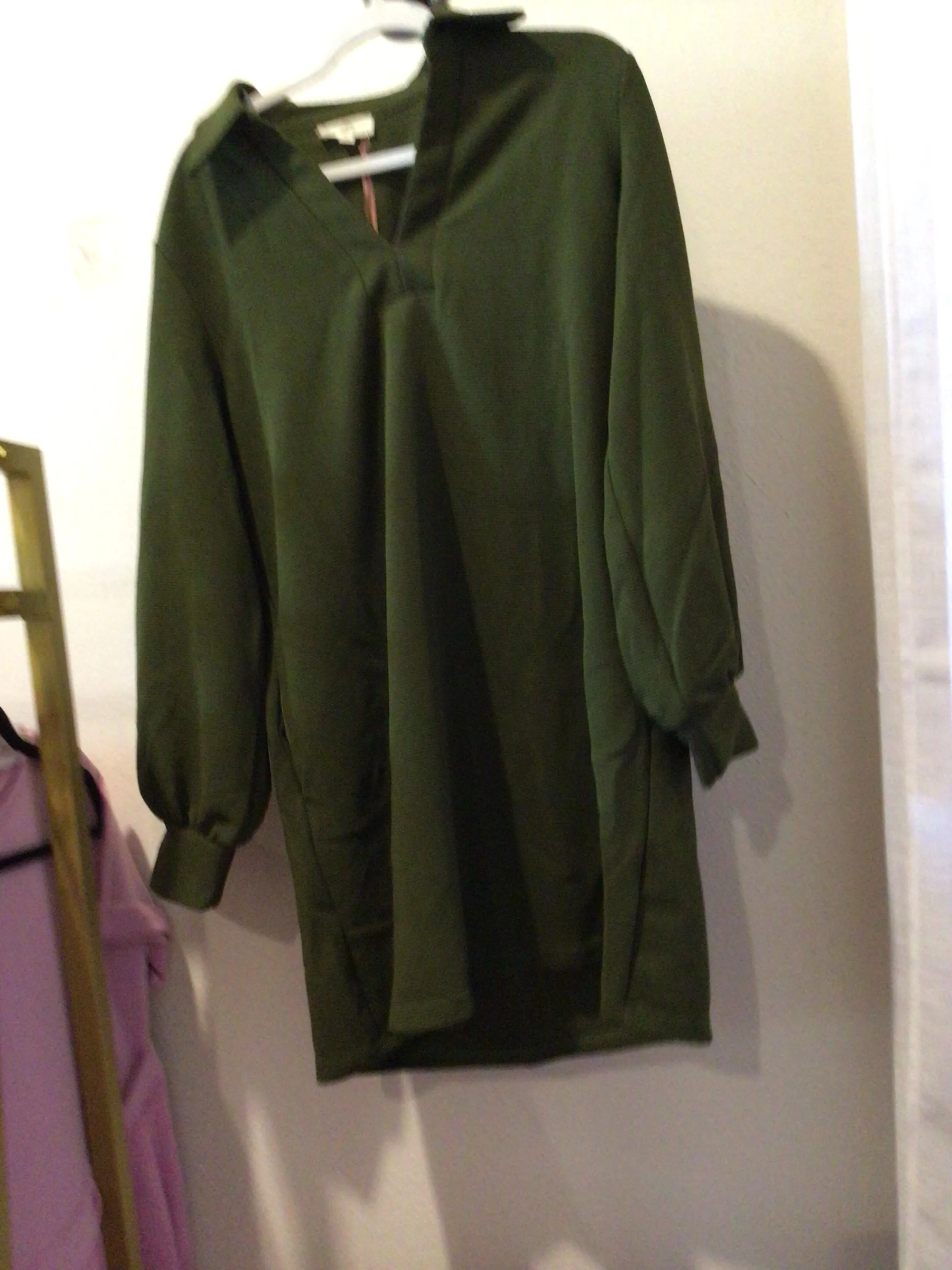 Collared Long Sleeve Ribbed Dress - Olive