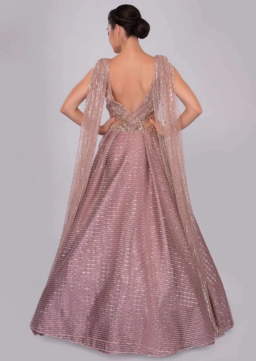 Divyanka Tripathi in kalki Onion pink satin jaal embroidered net gown with drape at the back
