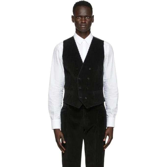 Dolce and Gabbana Black Corduroy Vest