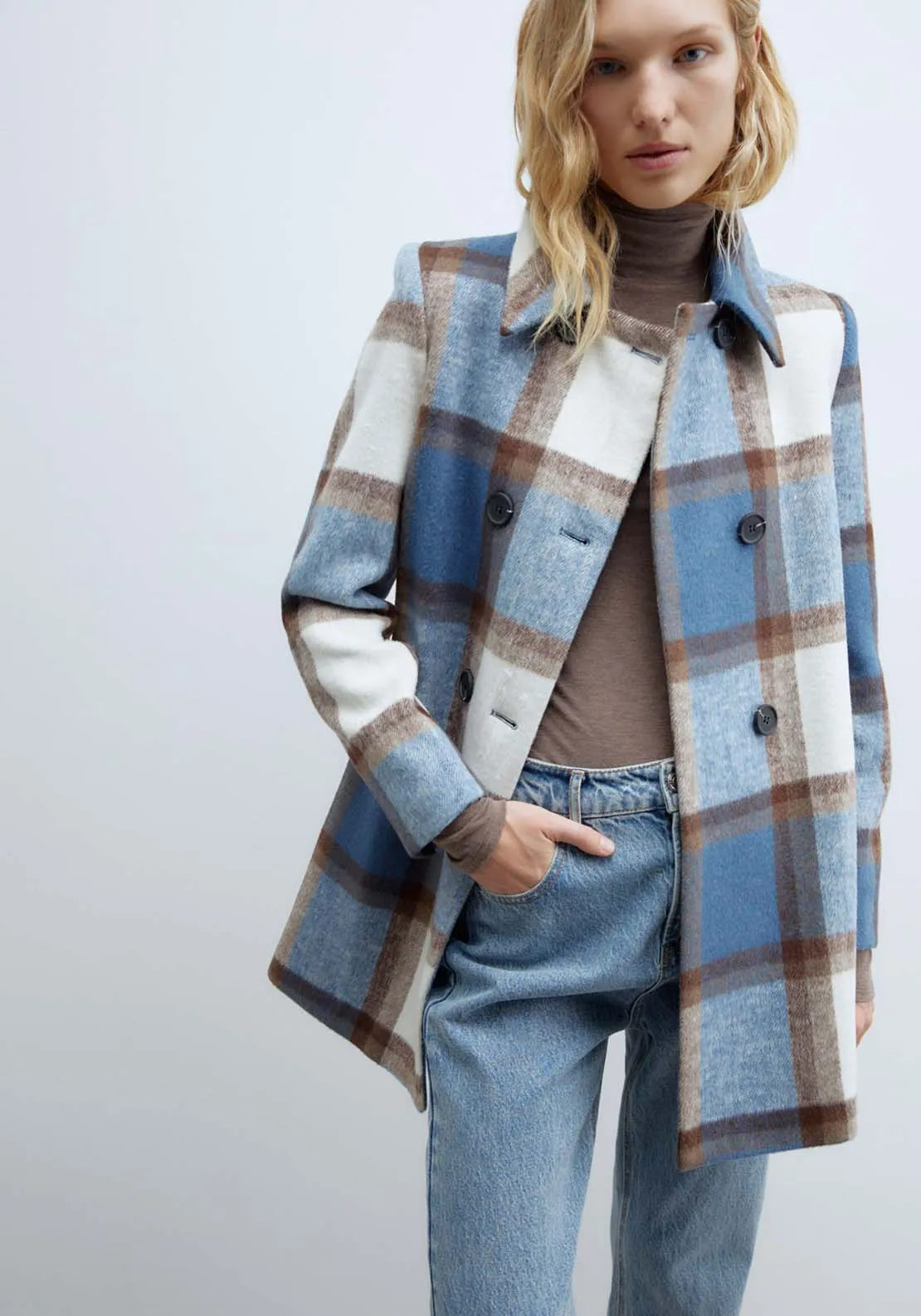 Double Breasted Coat - Royal Check