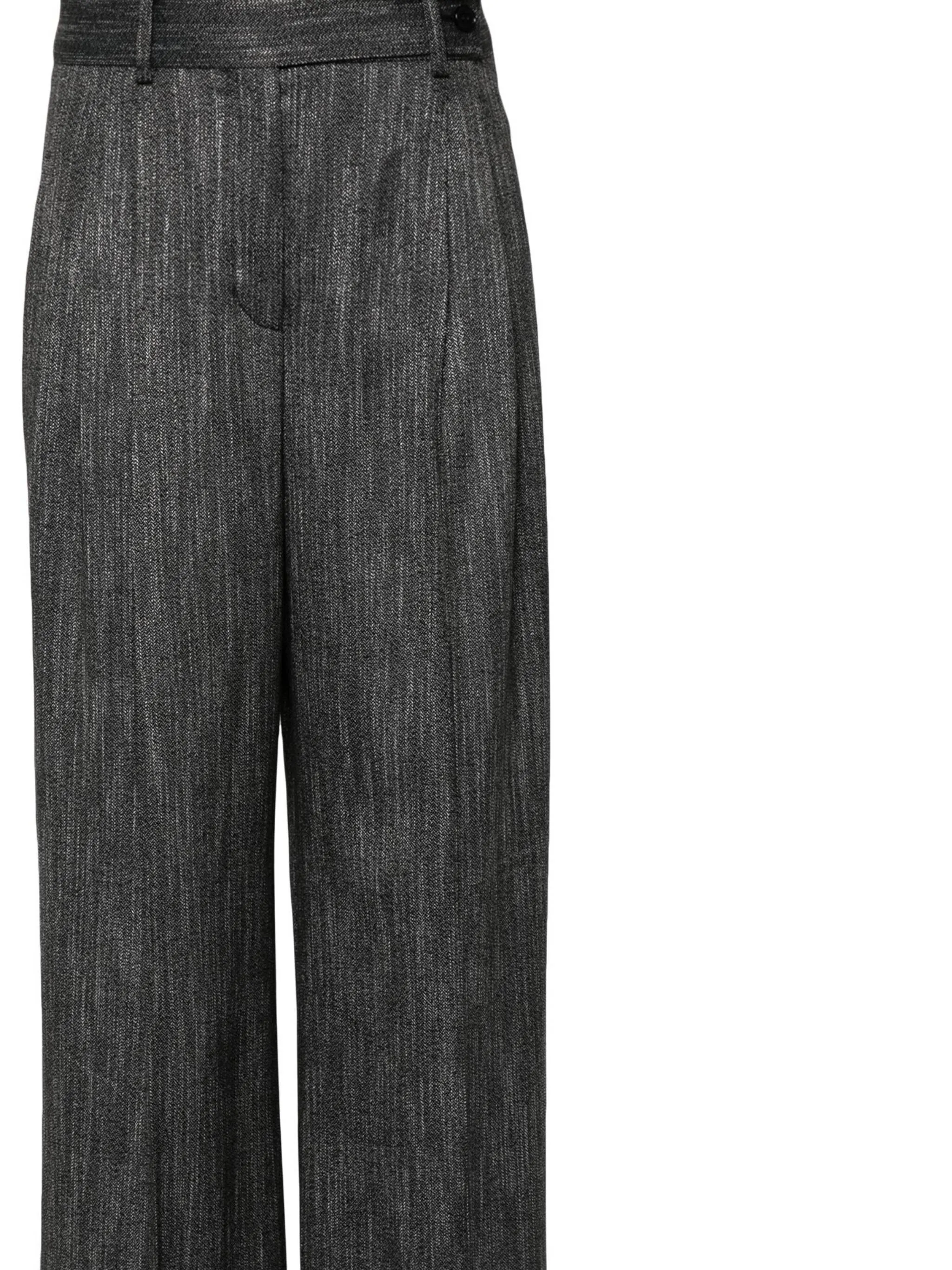 High-Waisted Chevron Pleated Trousers