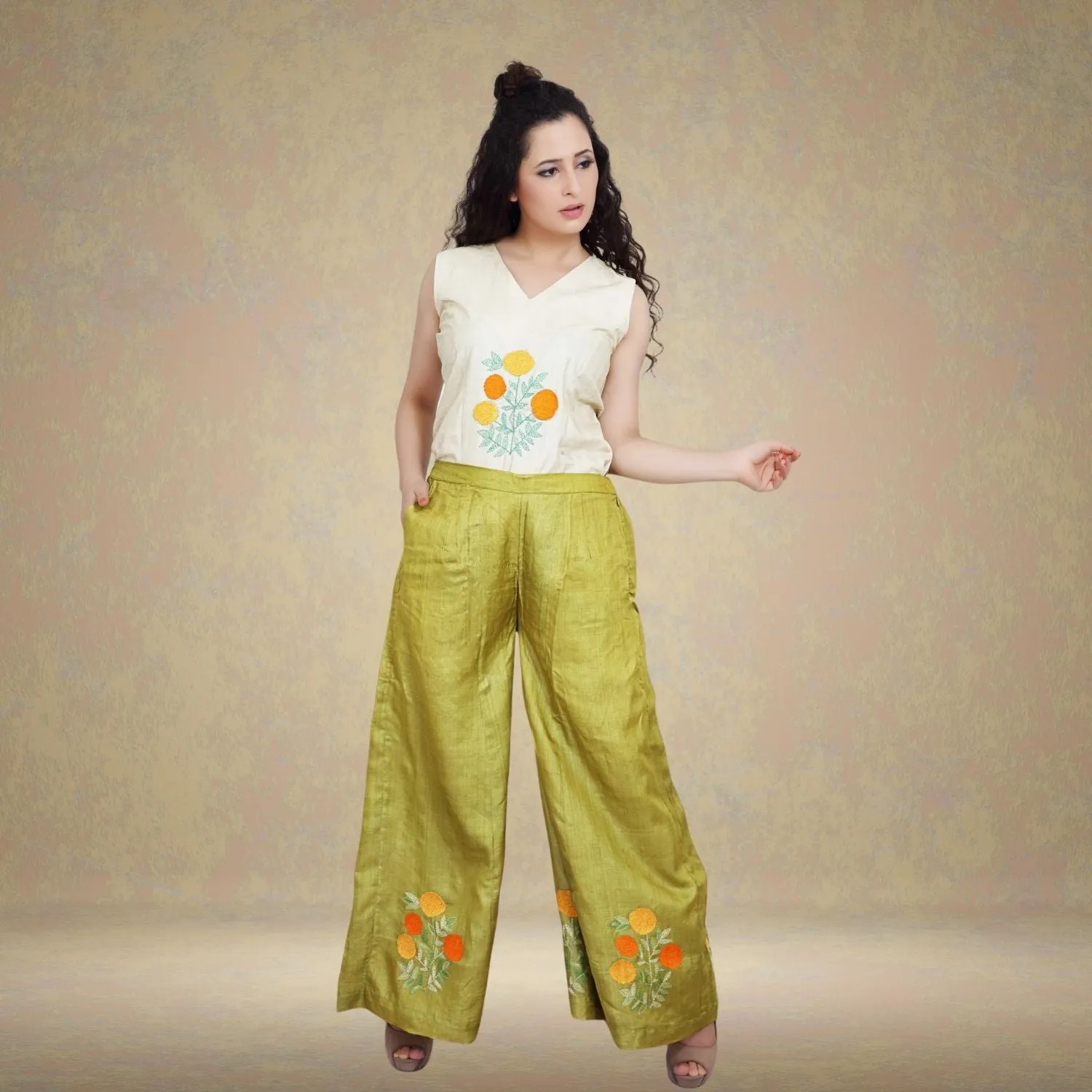 Mahi Tussar Ghicha Silk Festive Co-ord | Sujani Embroidered | Set Of 3