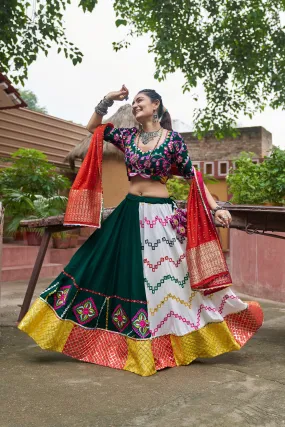 Multicolor Panel Chaniya Choli with Embroidered Blouse & Red Dupatta