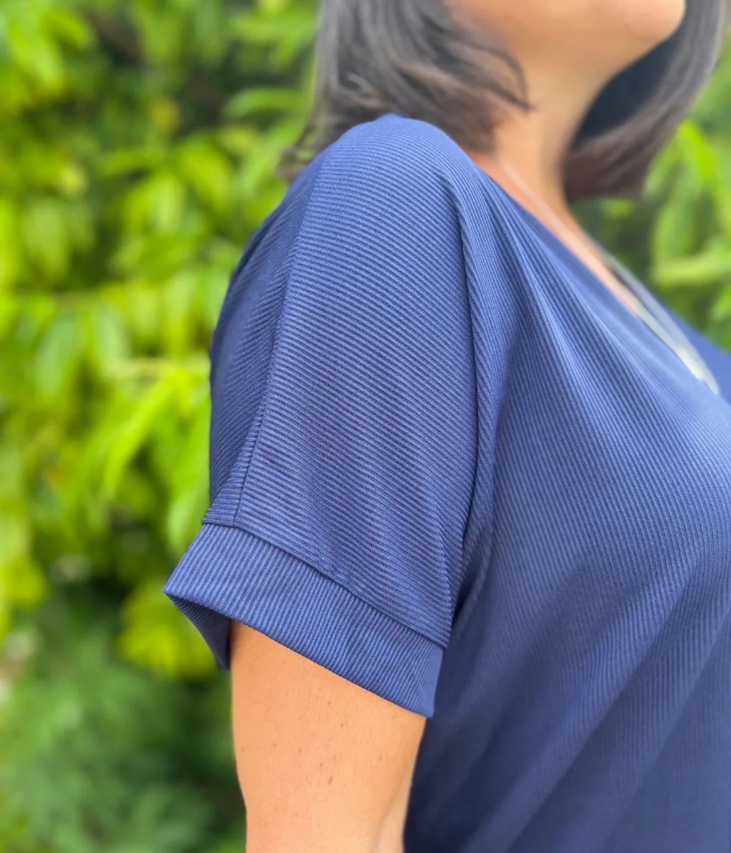 Navy Ribbed Necklace Top