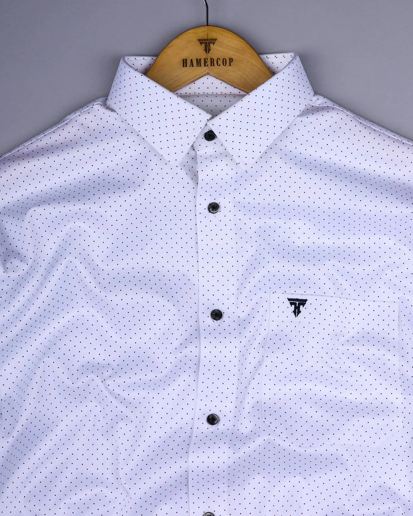 Olwen White With Black Polka Dot Printed Cotton Shirt