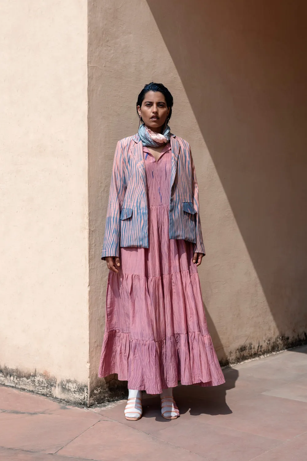 Pink Embroidered Textured Jacket