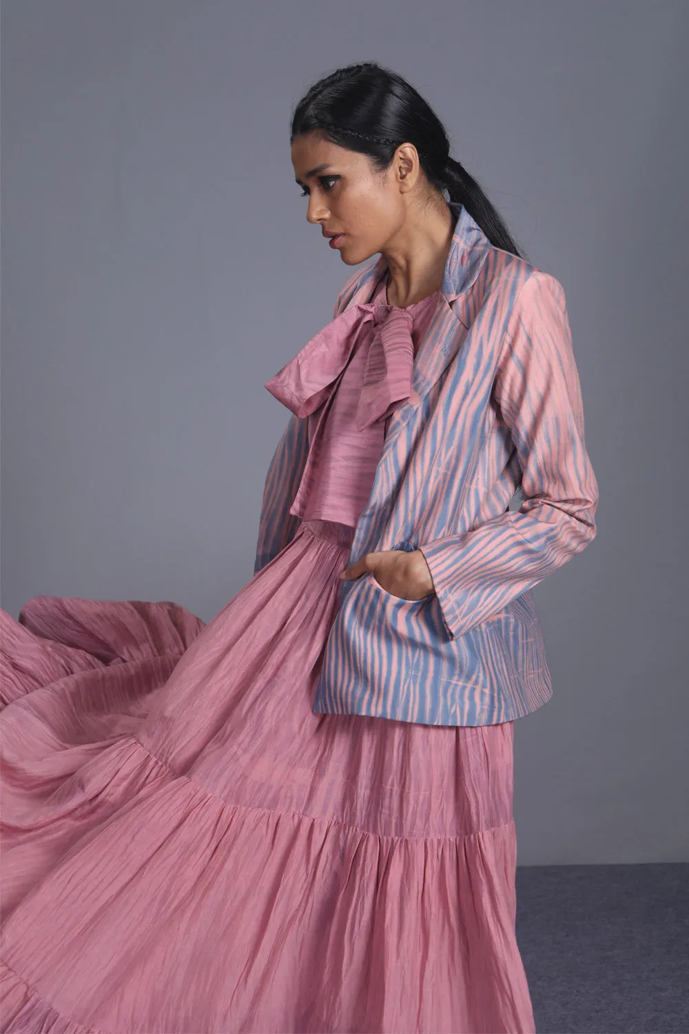 Pink Embroidered Textured Jacket