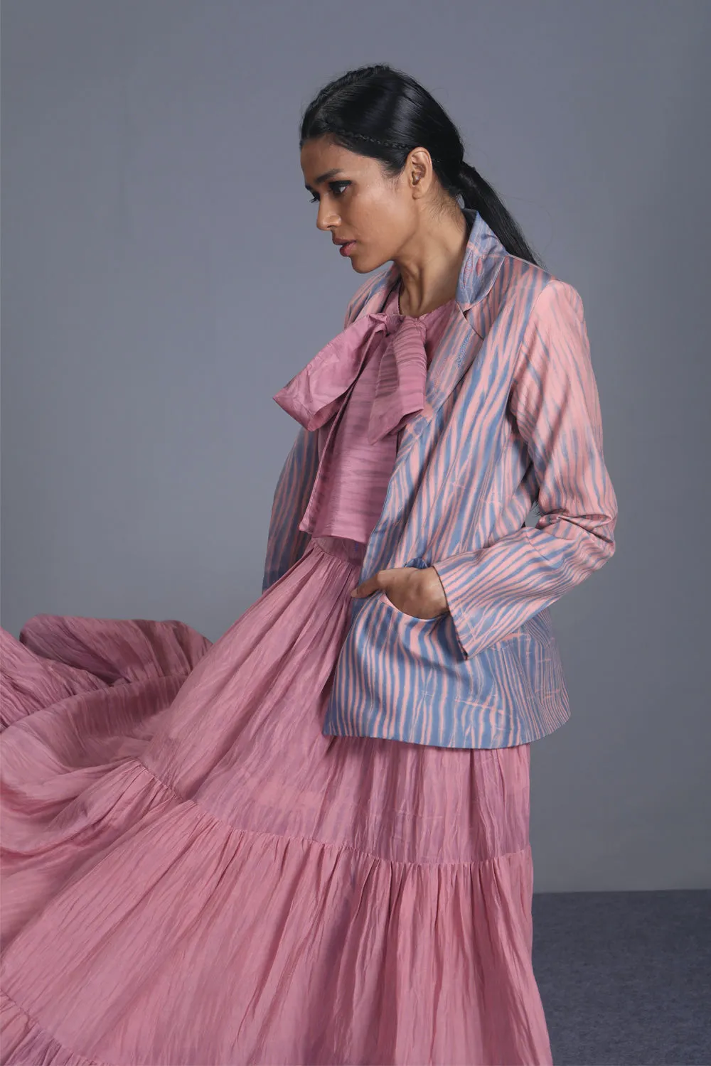 Pink Embroidered Textured Jacket