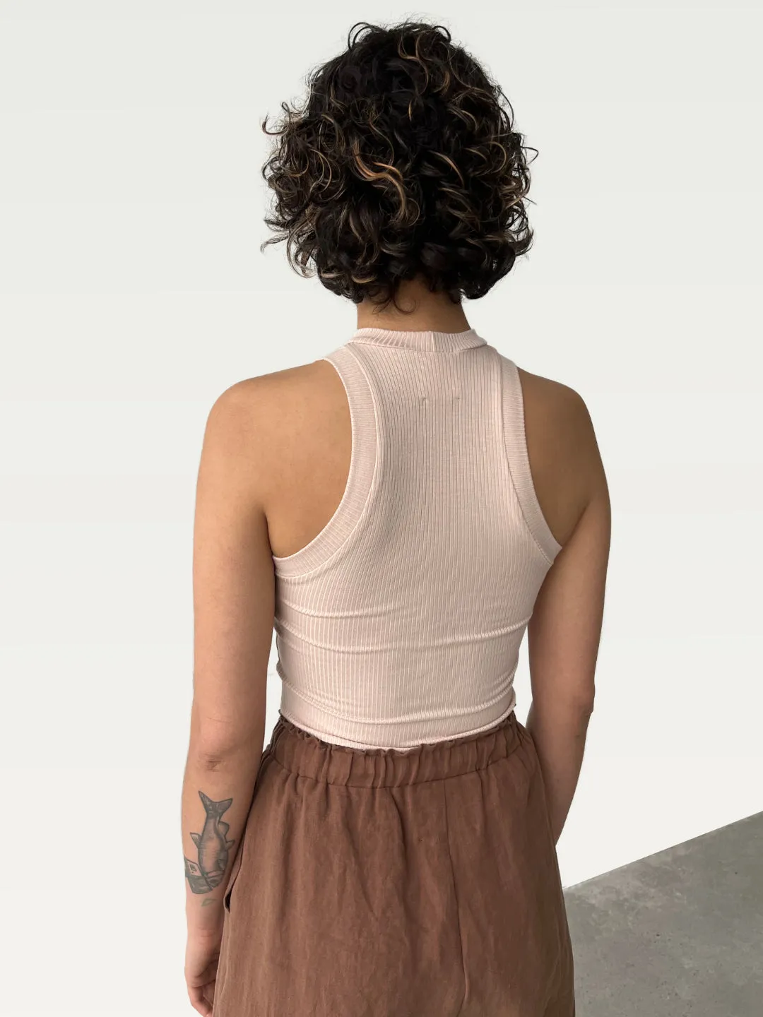 Ribbed Halter Tank in Ballet Pink
