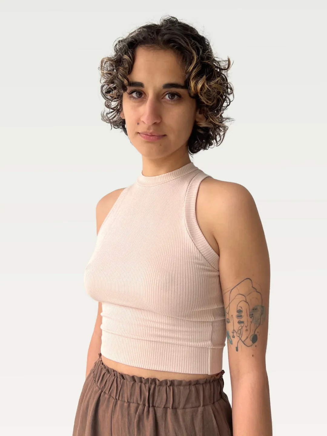 Ribbed Halter Tank in Ballet Pink