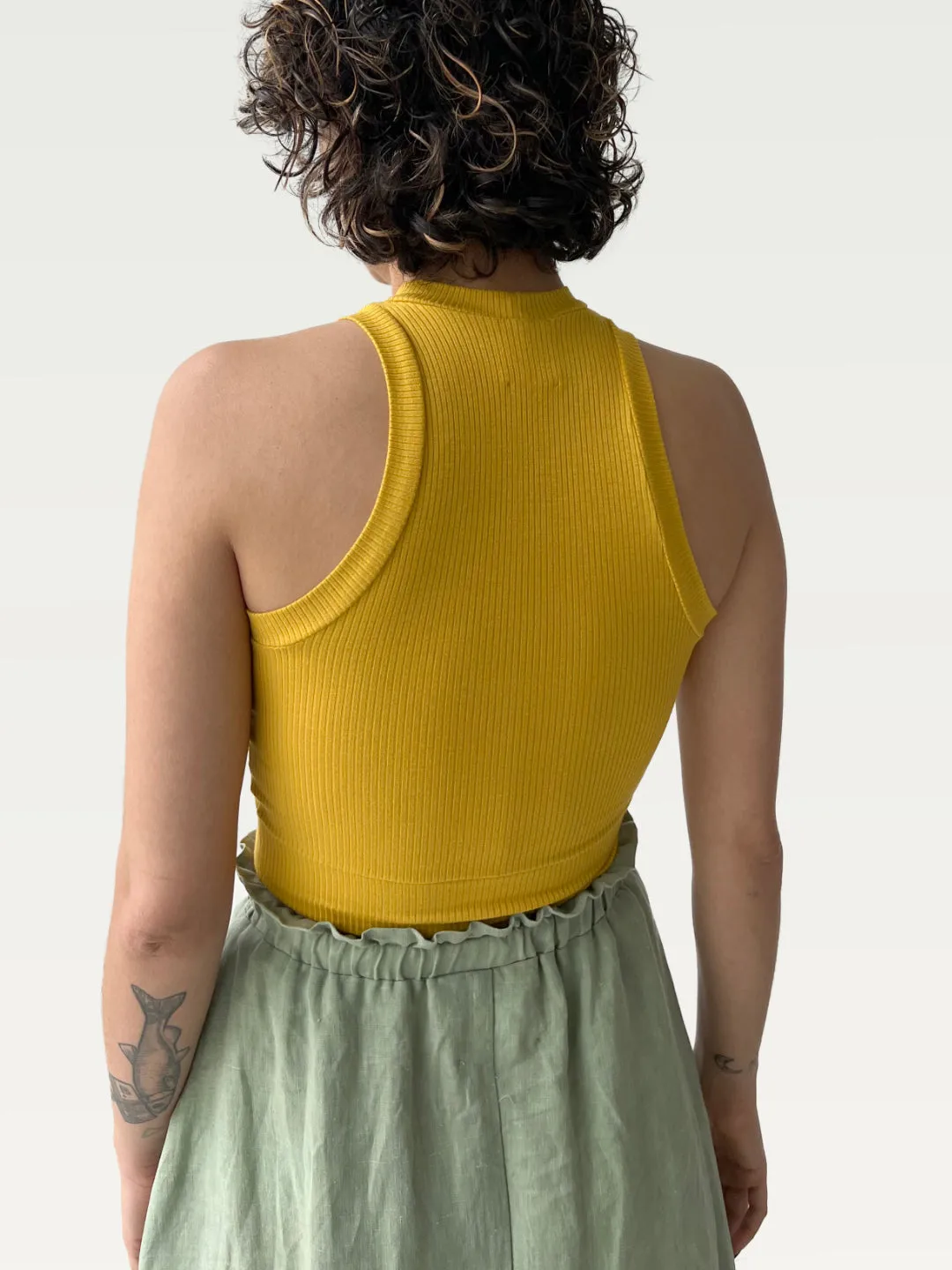 Ribbed Halter Tank in Dandelion Yellow