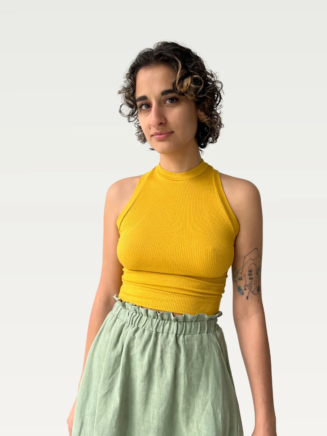 Ribbed Halter Tank in Dandelion Yellow