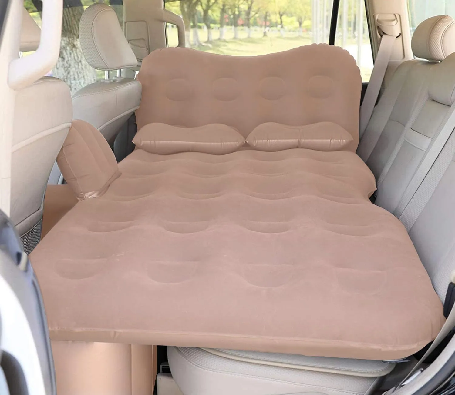 SAYGOGO Backseat Snooze Pad - Premium Car Nap Mattress with Pump and Two Pillows, Beige Edition