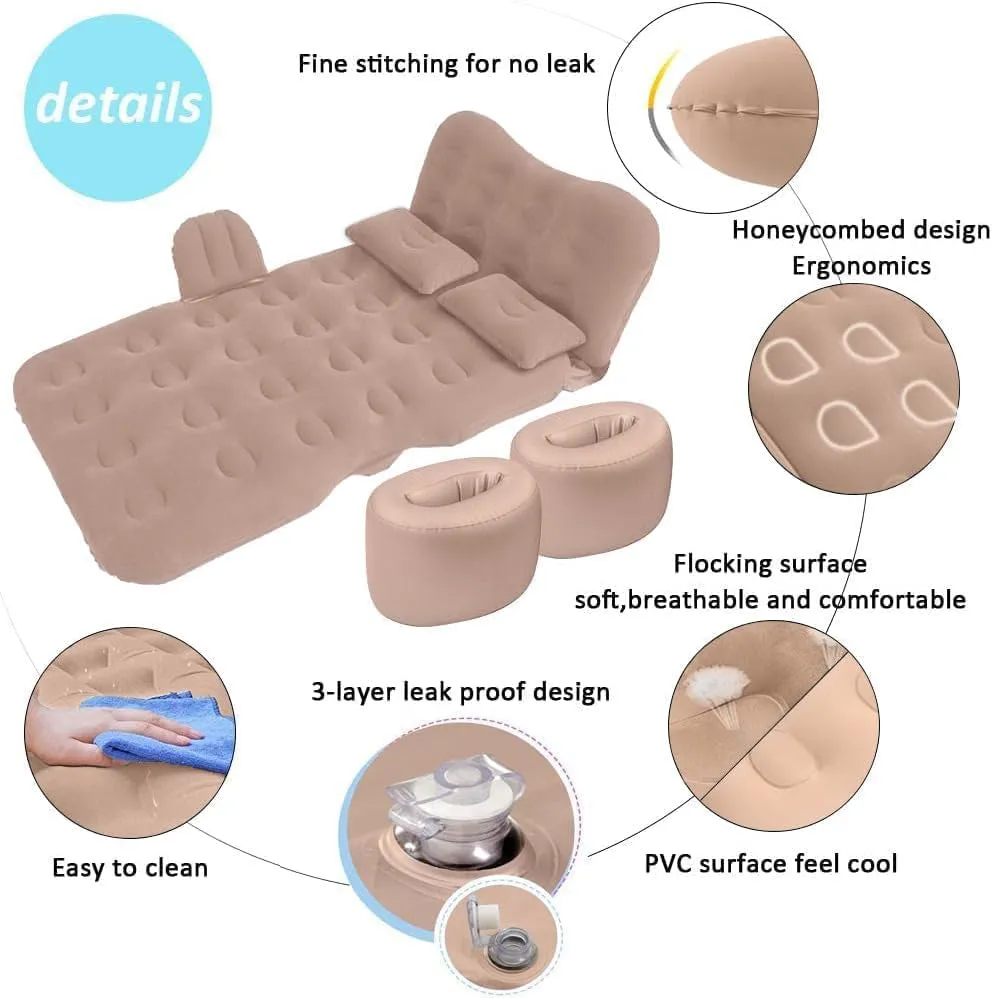 SAYGOGO Backseat Snooze Pad - Premium Car Nap Mattress with Pump and Two Pillows, Beige Edition
