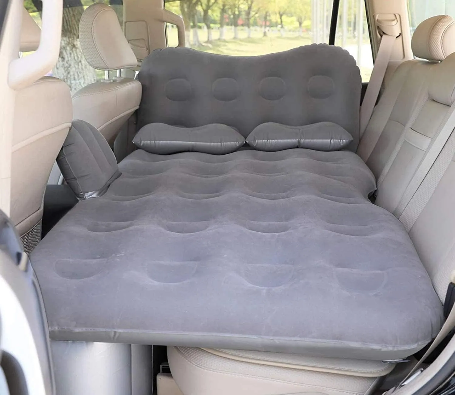 SAYGOGO Backseat Snooze Pad - Premium Car Nap Mattress with Pump and Two Pillows, Beige Edition