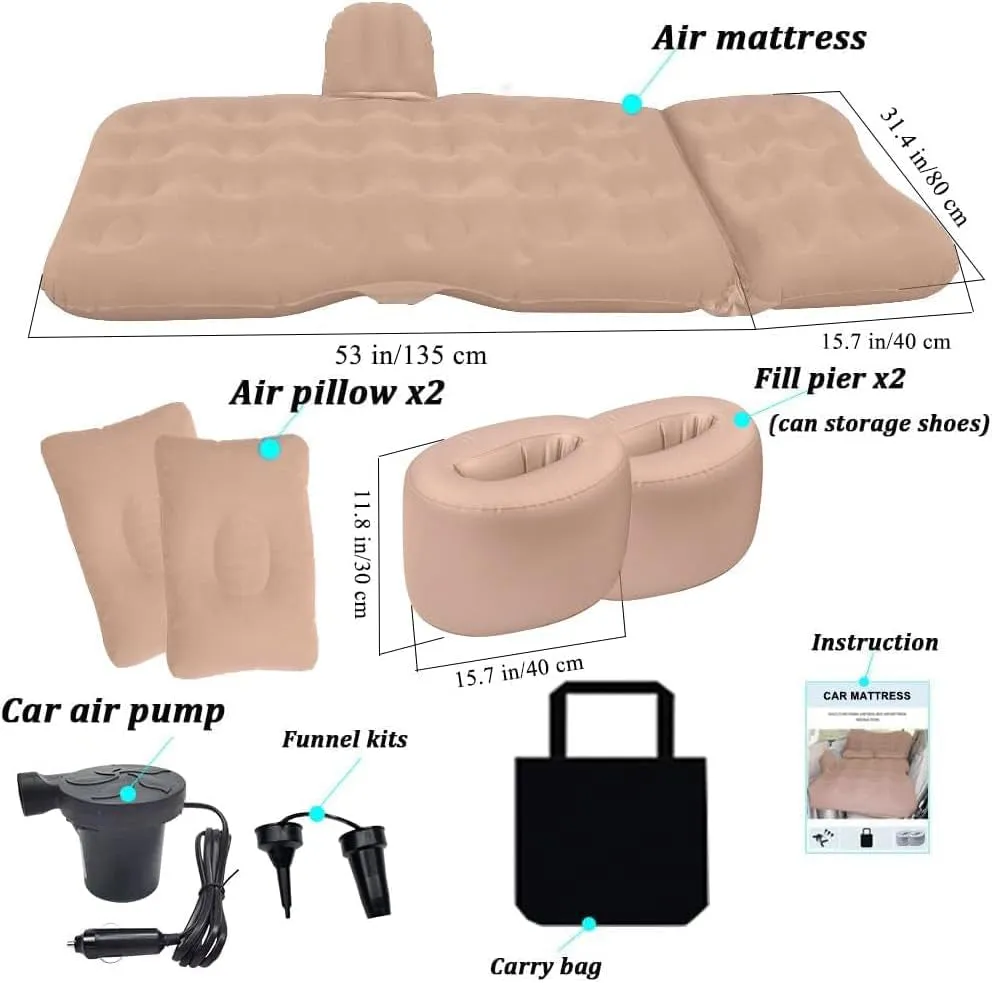 SAYGOGO Backseat Snooze Pad - Premium Car Nap Mattress with Pump and Two Pillows, Beige Edition
