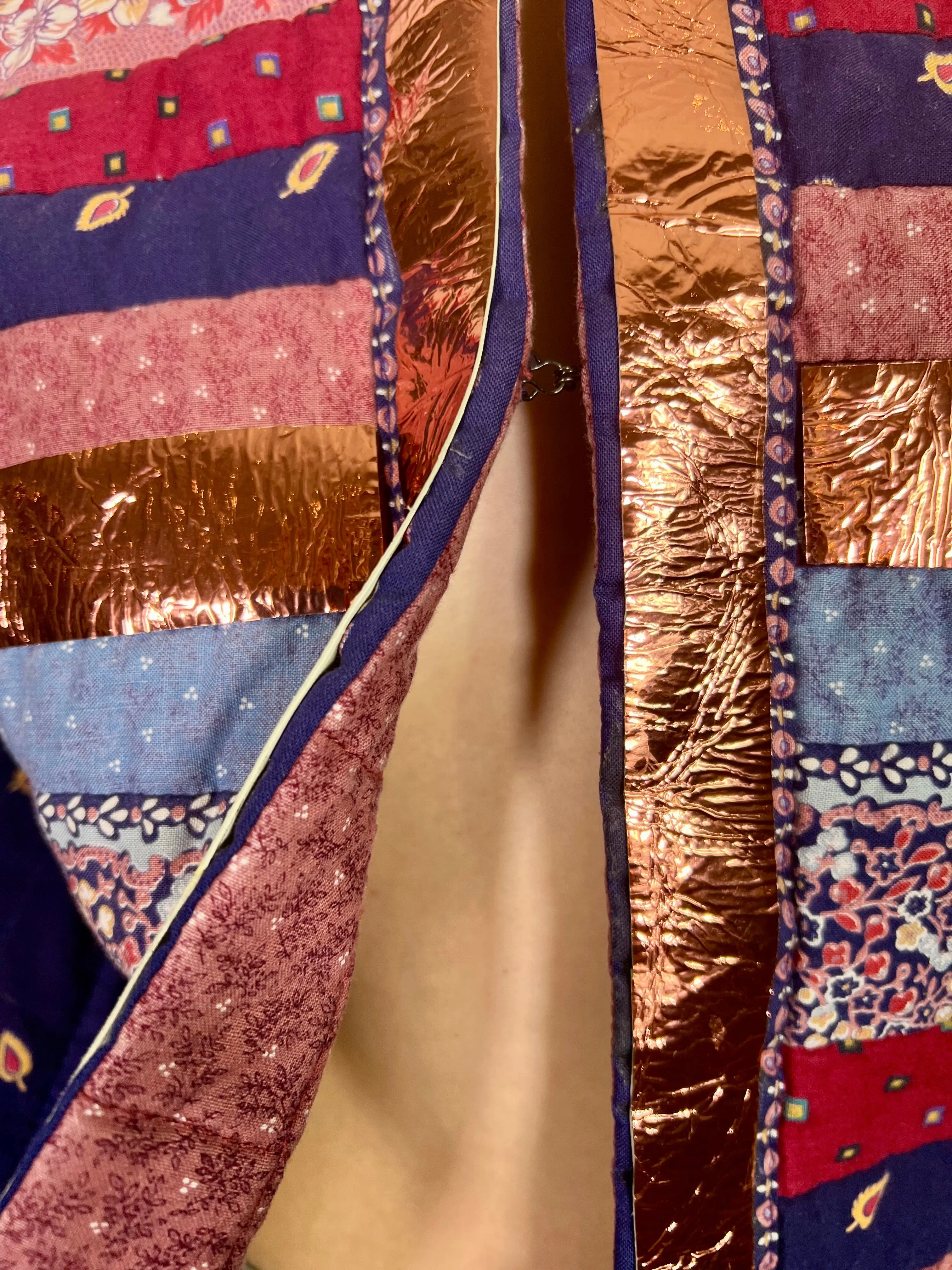 Sienna, patchwork 70s jacket with leather metallic butterfly