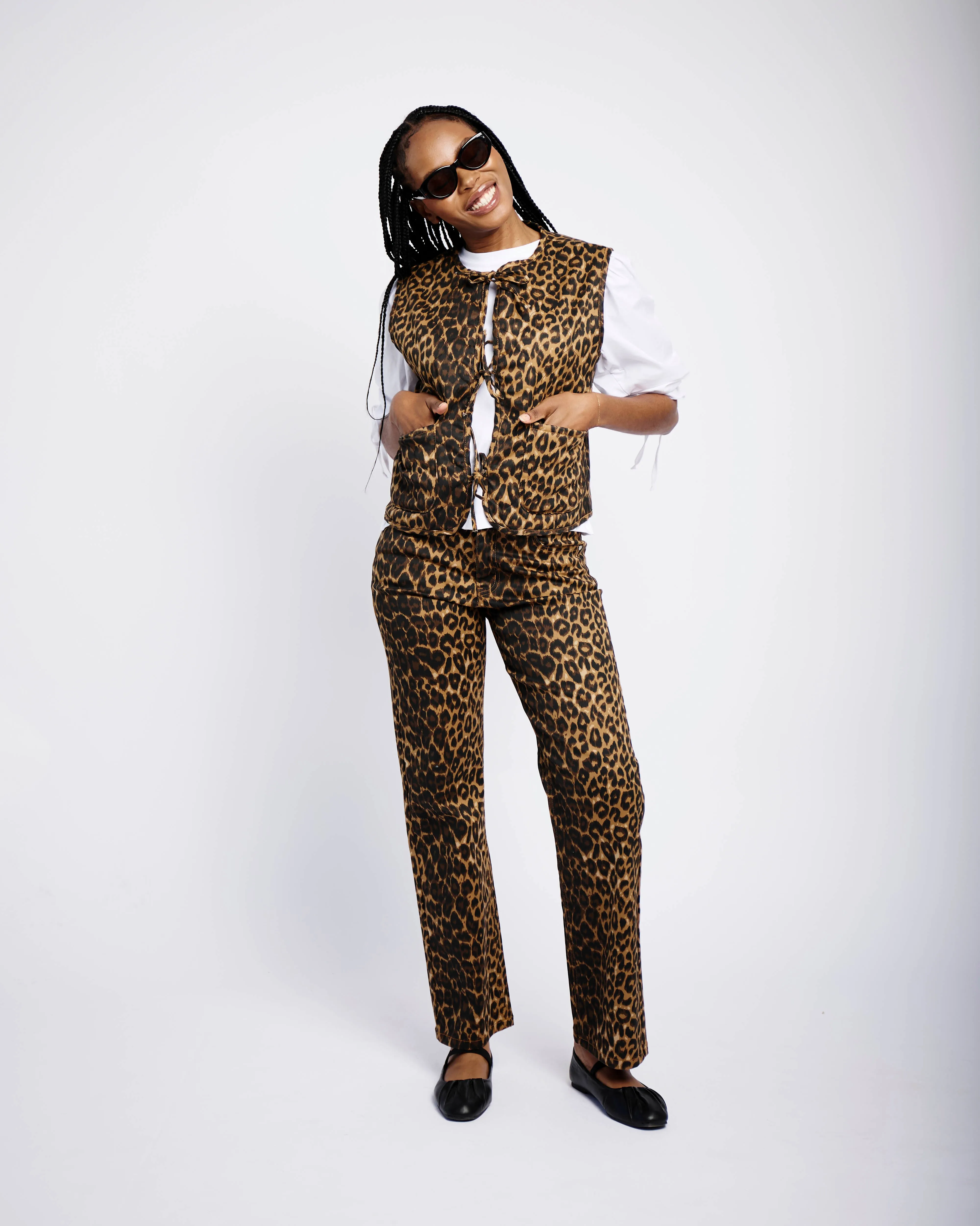 Tie Front Quilted Gilet in Animal
