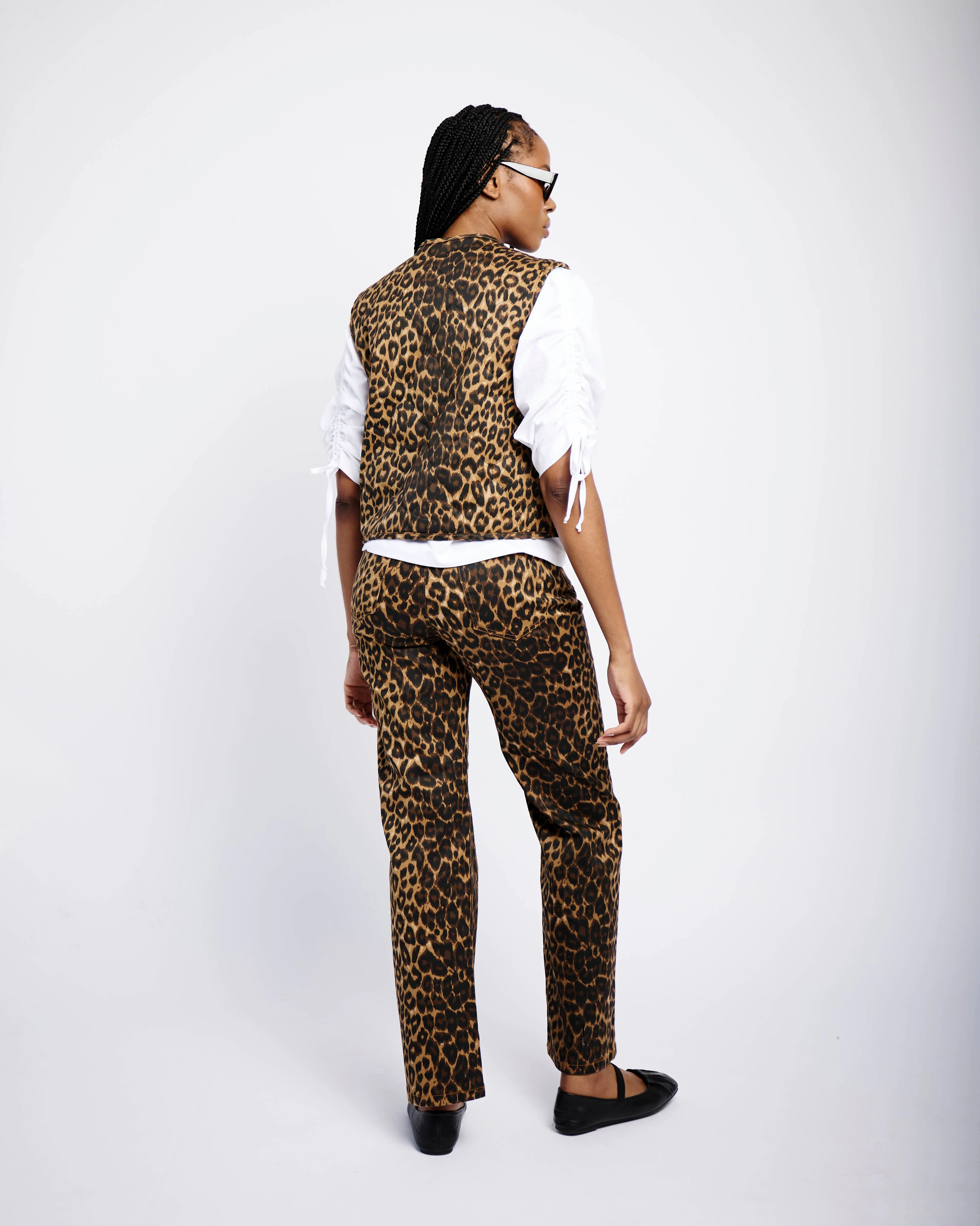 Tie Front Quilted Gilet in Animal